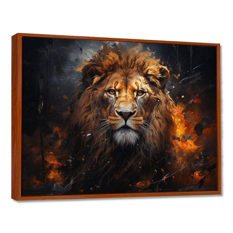 Photographie de lion avec II, H 12 po x l 20 po x P 1 po, Cadre flottant brun