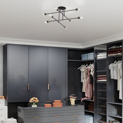 8 Light Black Extra Large Semi-Flush With Brushed Nickel Accents