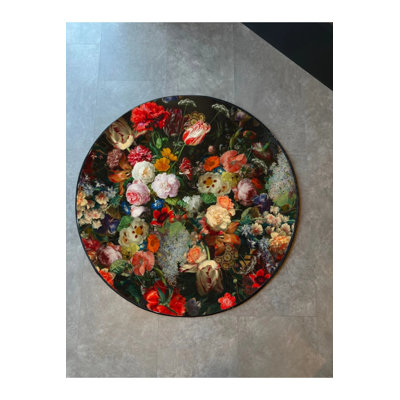 Floral Patterned Woven Base Round Carpet
