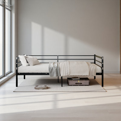 Lit mezzanine pour enfants, lit en métal de style canapé-lit, barrière de sécurité de 11,8 pouces, peu encombrant