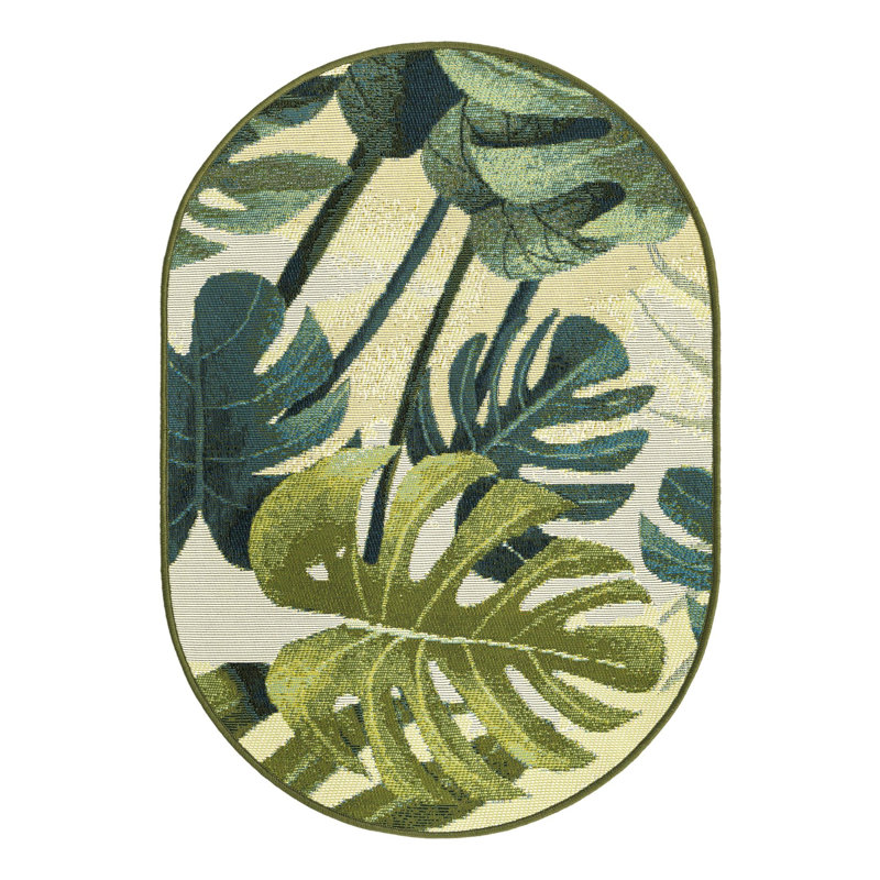 Tapis intérieur / extérieur floral Cindina, Ovale 2 pi 2 po x 3 pi 1 po