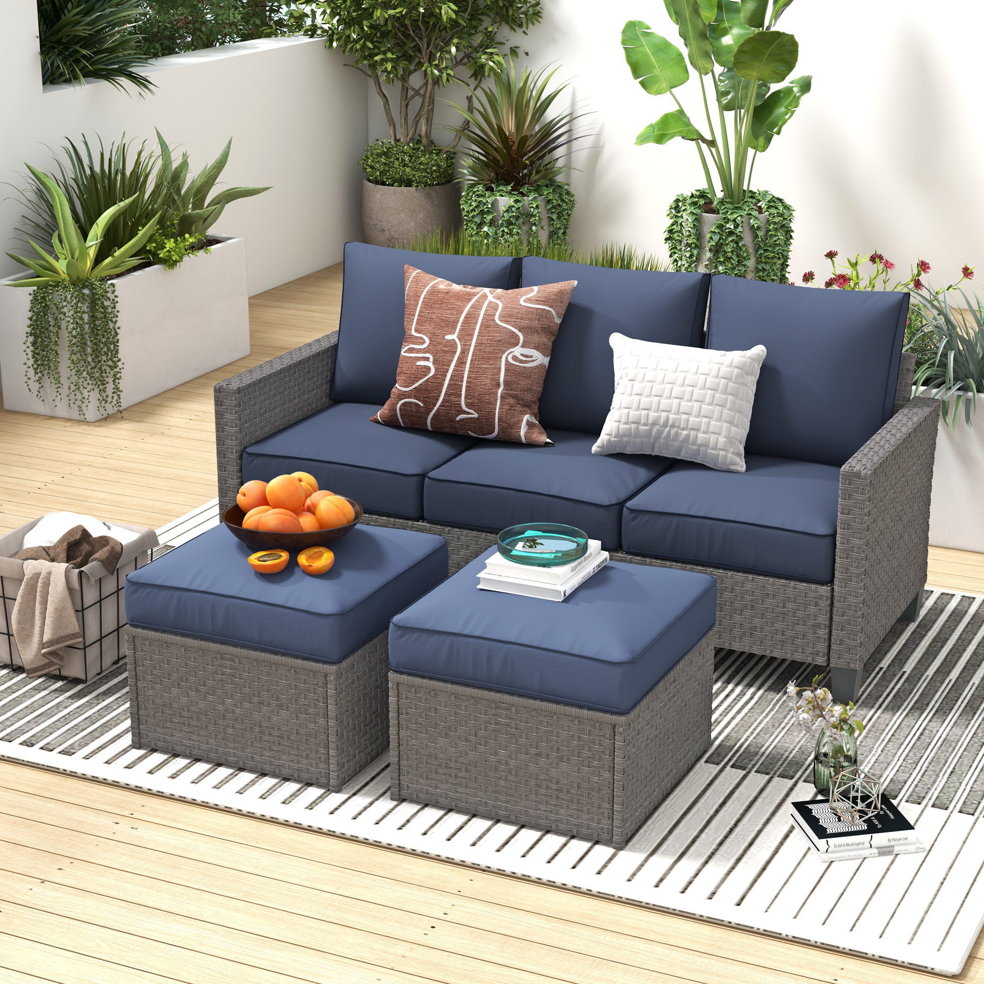 3 piece rattan sectional online seating group with cushions