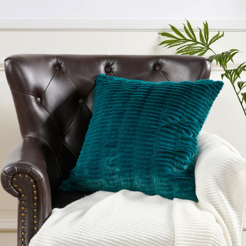 Housse de coussin en fausse fourrure Shaggy, Sarcelle