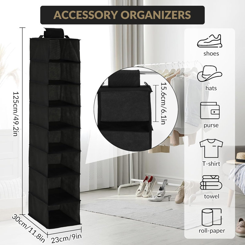 3 Pack Black 3-Tier Hanging Shoe Organizer With 8 Storage Shelves And Dual Hooks, Tool Free Space Saving Closet Hanging Storage Holder For Shoes Bags Scarves Daily Accessories