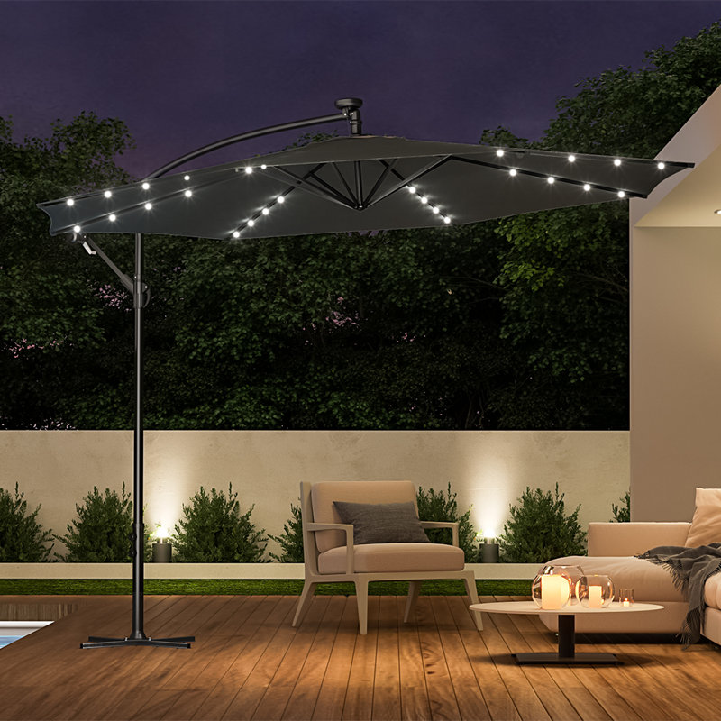 Seraphina 3m Cantilever Parasol with LED Light, Dark Grey