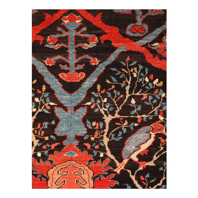 One-of-a-Kind 12'8" X 6'11" 1970s Wool Area Rug in Brown/Red/Blue