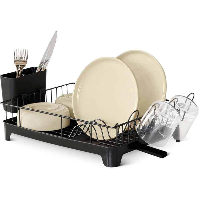 Dish Drying Rack for Kitchen Counter, Stainless Steel Dish Rack with Drainboard, Black