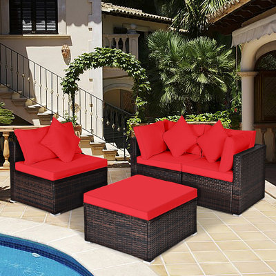 Ensemble de conversation modulaire en rotin avec coussins 4 pièces Bridger