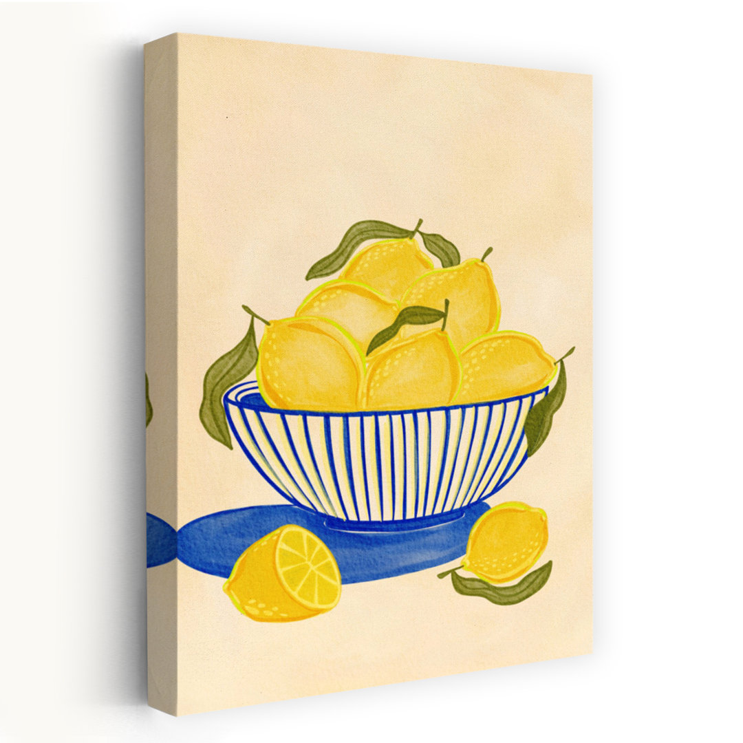 Fresh Lemon Bowl Vibrant Abstract Contemporary Fruit Summer Wall Art Print