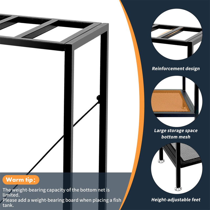 Black Metal 10 Gallon Aquarium Stand with Storage Shelf