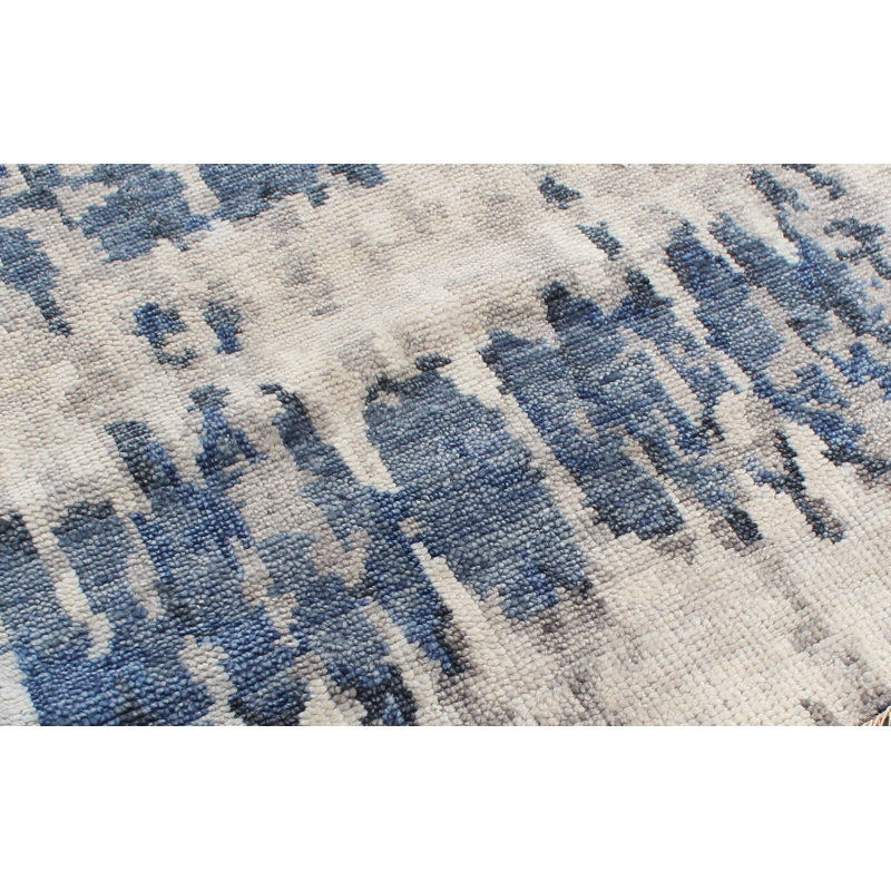 Wool Abstract Area Rug in Blue, Rectangle 2' x 3'