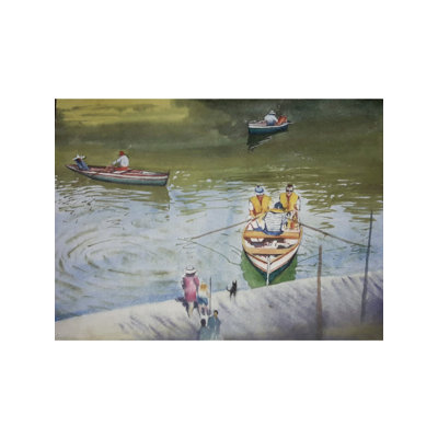 Promenade en bateau sur le lac | Aquarelle sur papier fait à la main | Par Shubham Nath