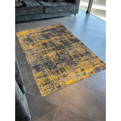 Tapis gris tissé moderne à rayures grises
