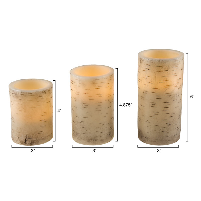 August Grove Flameless Candles - 3-Pack Faux Birch Bark Battery Operated LED Candles with Remote and Flickering Light - Candles for Home Décor