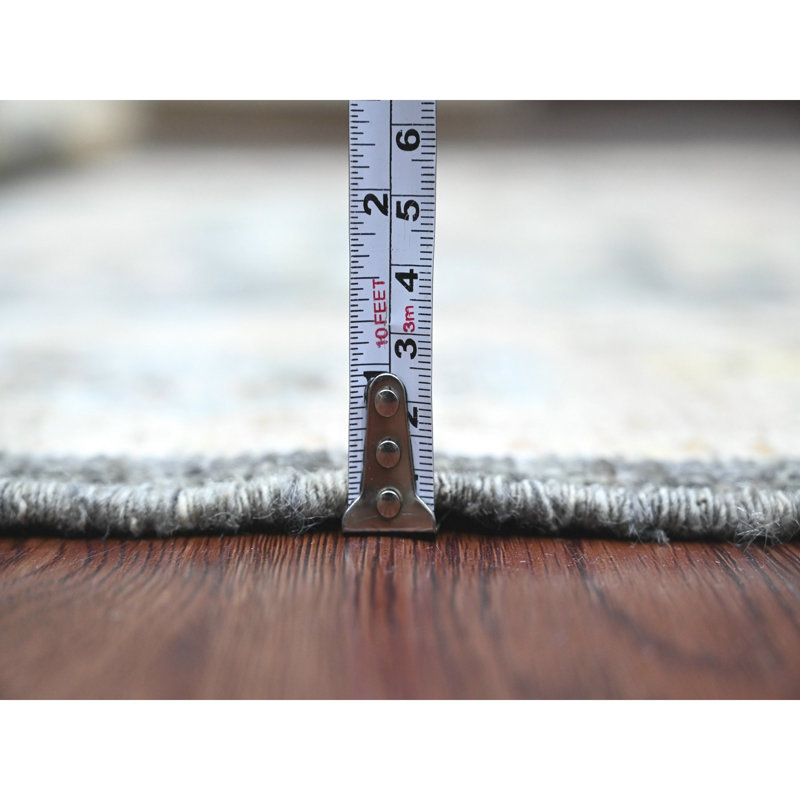 Tapis gris en laine noué à la main 4 pi x 5 pi 9 po Angora