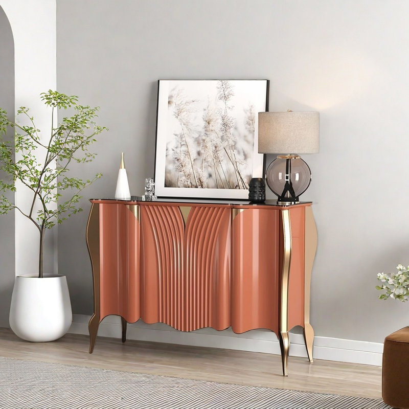 Buffet moderne et luxueux avec 4 portes, Orange-rouge, H 41,34 po x l 55,12 po x P 17,72 po