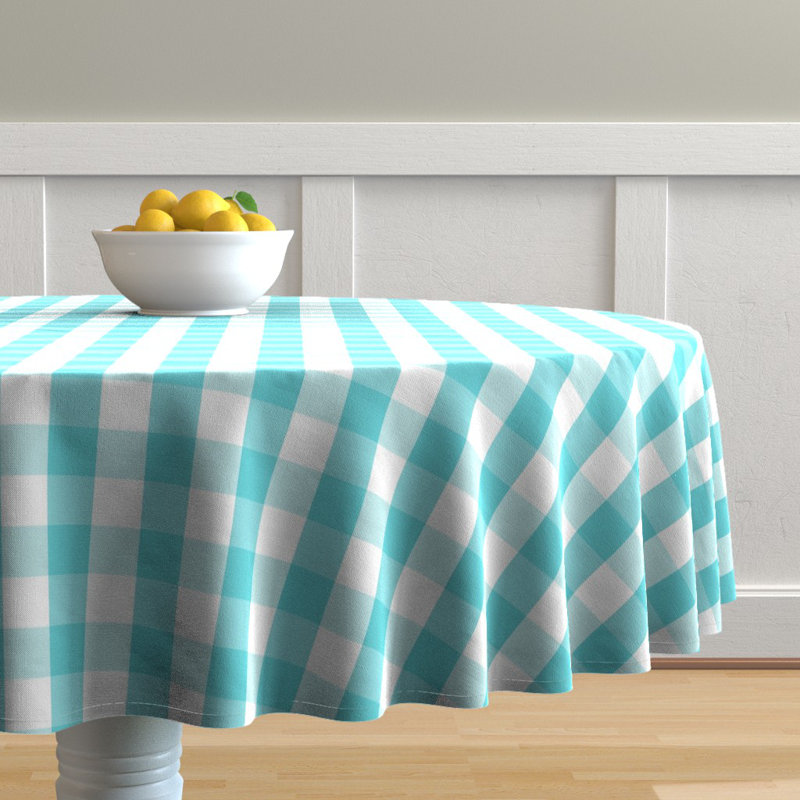 Knopp Plaid 100% Cotton Tablecloth, Aqua, 60" Round