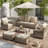 6-Piece Outdoor Patio Conversation Set, 3-Seater Sofa, 2 360° Swivel Rocking Armchairs, 2 Ottomans & Adjustable Coffee Table, Steel Frame with Wood-Grain Heat Transfer, Olefin Cushions for Patio, Backyard, Porch & Poolside