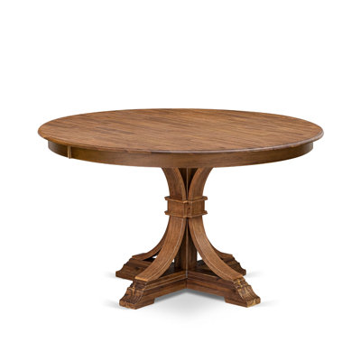 Wooden Dining Table with Acacia Wood Round Tabletop, Antique Walnut Finish