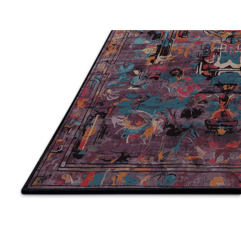 Tapis noir soyeux et moelleux, Rond 8 pi