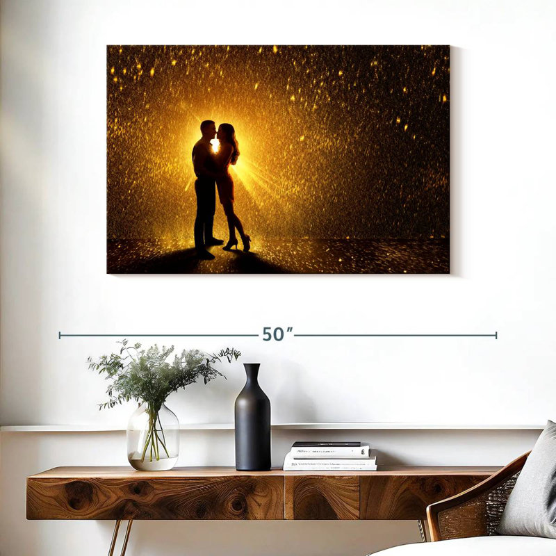 Couple de Hardie sous la pluie, H 26 po x l 39 po