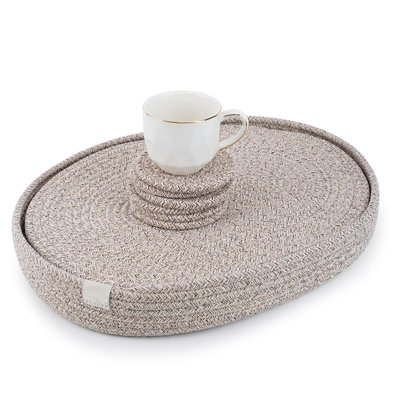 Cotton Blend Oval Placemat And Coaster Set