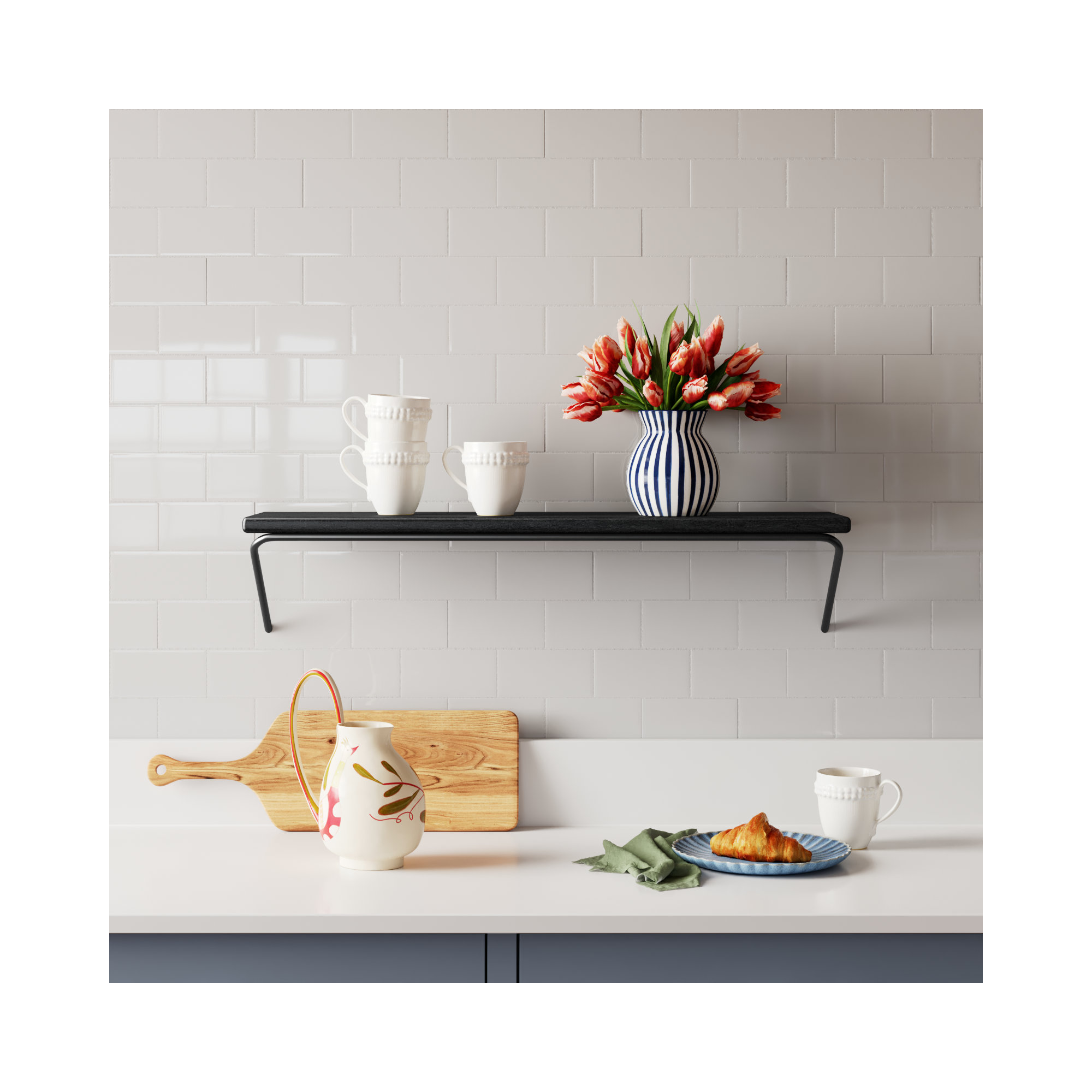 Dryden Wall Mounted Shelves, 7.5'' H X 36'' W X 8'' D, Black