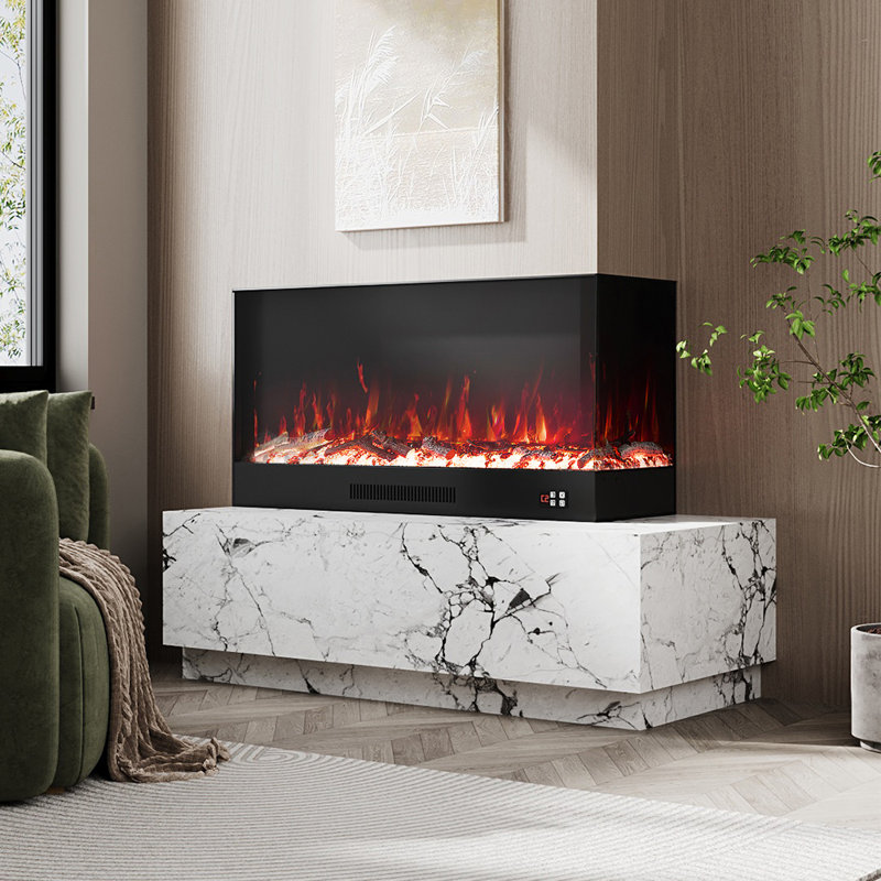 Brayden Studio 117cm W Black Electric Fireplace with 5120 BTU