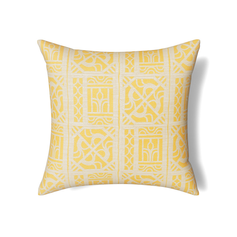 The Met x Ann Gish Bamboo Lattice Polyester Throw Square Indoor/Outdoor Pillow Cover & Insert, Aqua/Cream, 24"H x 24"W