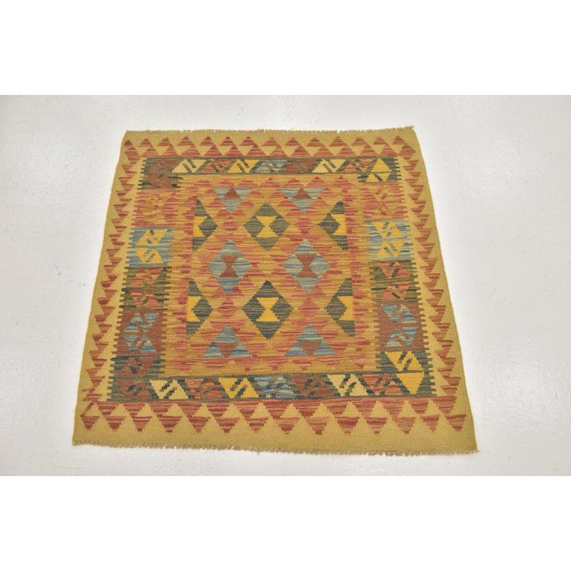 Tapis noué la orange/beige 3 pi 2 po x 3 pi aire en laine à la main one-of-kind Lorain