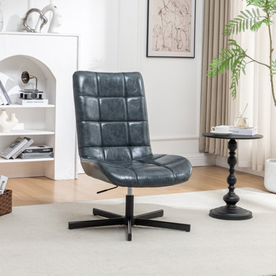 Trunnell Faux Leather Tufted Swivel Accent Chair