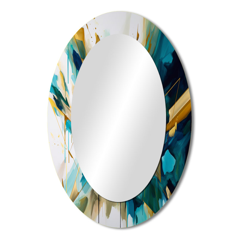 Golden Explosion Triangles VII - Grand miroir mural ovale sur métal, 36 po x 24 po