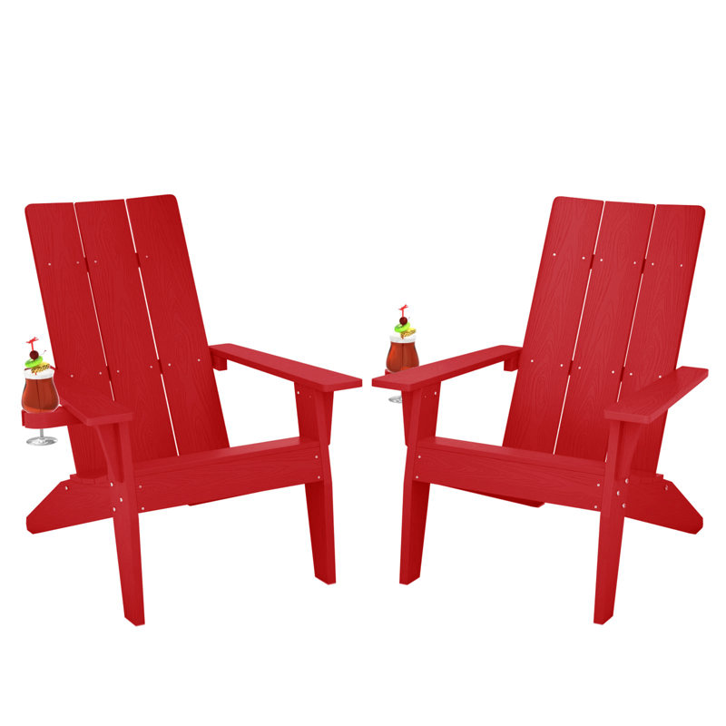Modern All Weather Outdoor HIPS Plastic/Resin Adirondack Chair Fire Pit Chairs Oversized Patio Chair With Cup Holder(Two SETS)