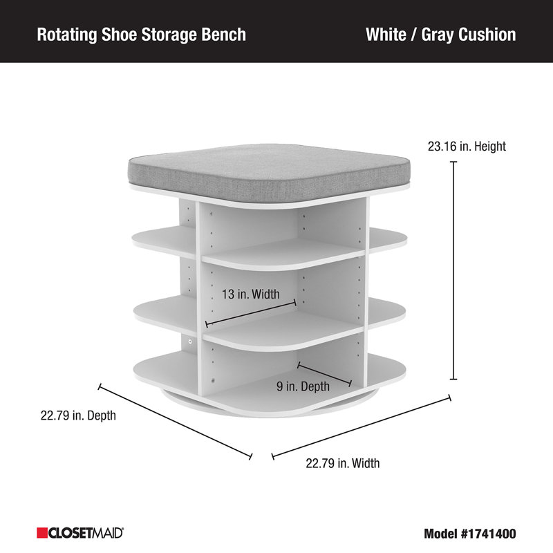 White Rotating Shoe Storage Bench with Gray Cushion