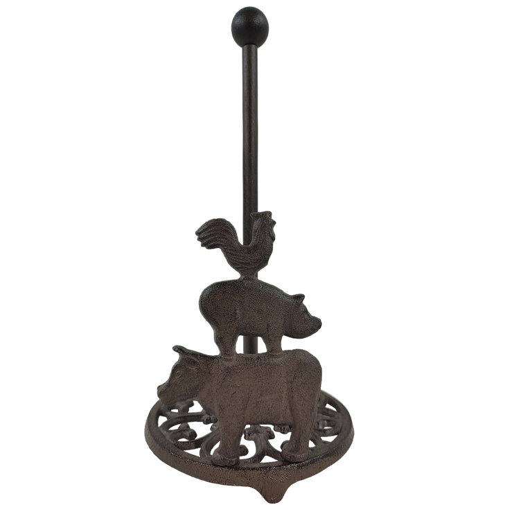 Cast Iron Rooster Paper Towel Holder, Red 