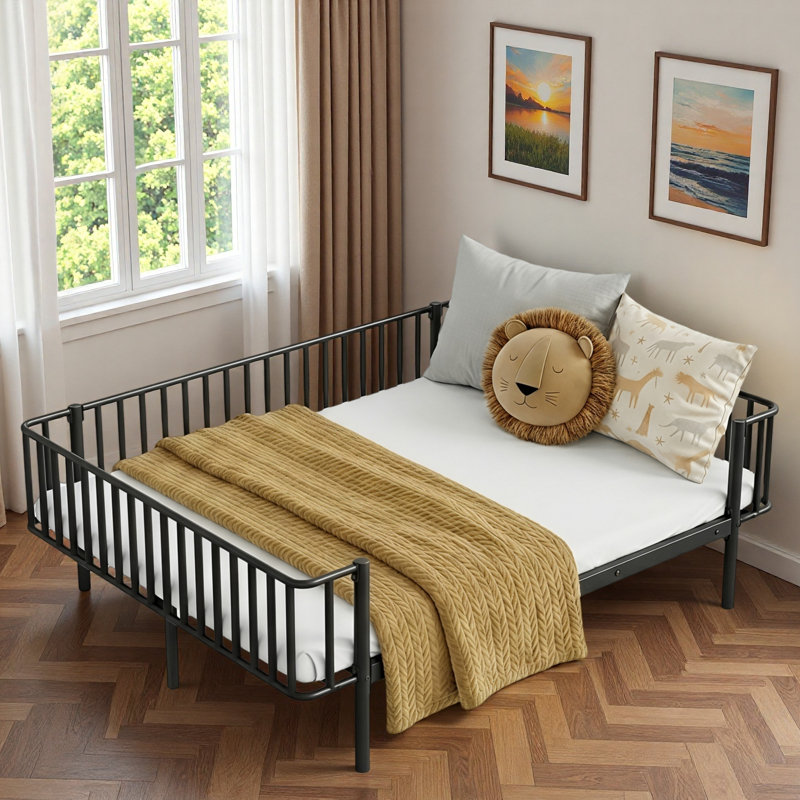 Metal Daybed With Reinforced Slat Support And Sturdy Metal Construction, Full/Double, Black