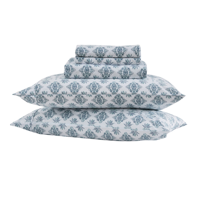 Cotton & Rayon from Bamboo Blend Floral Printed Sheet Set, Queen Sheet Case Pack with 3 Additionals Included