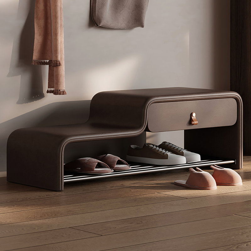 47.2in Leather Shoe Bench, Coffee