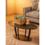 Table basse rustique ovale avec tablette pour le salon, table centrale étroite en bois avec pieds incurvés en métal, table d'appoint de style rétro pour les petits espaces