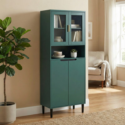 Grande armoire de rangement avec portes vitrées et poignées dorées