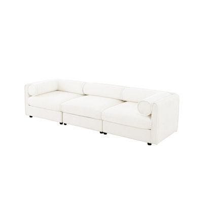 Élégant canapé modulaire en chenille blanc 3 places avec rangement caché, canapé contemporain en tissu