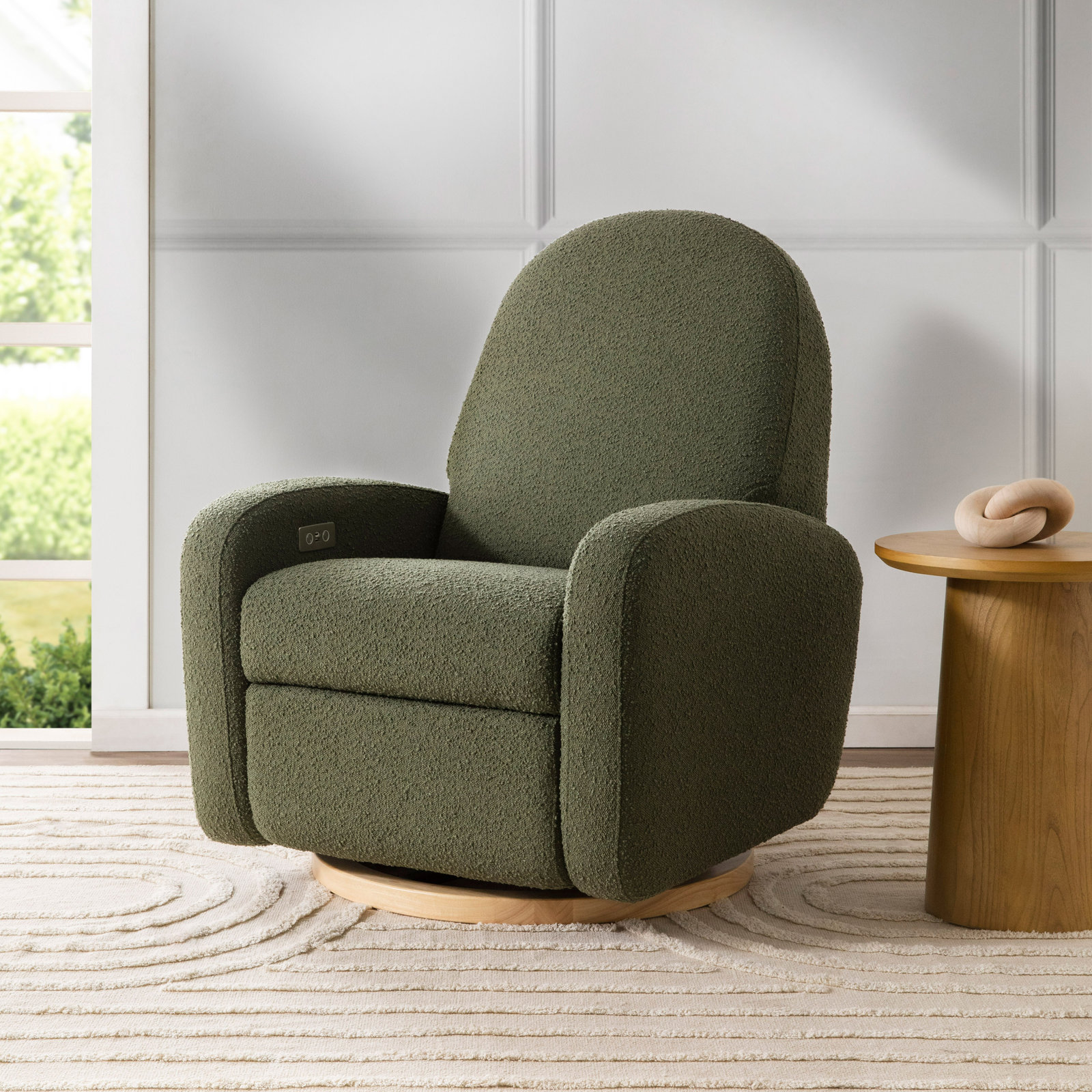 Nami Swivel Glider, Olive Boucle