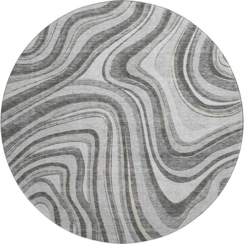 Tapis gris Prisco lavable à la machine de qualité supérieure, Rond 8 pi