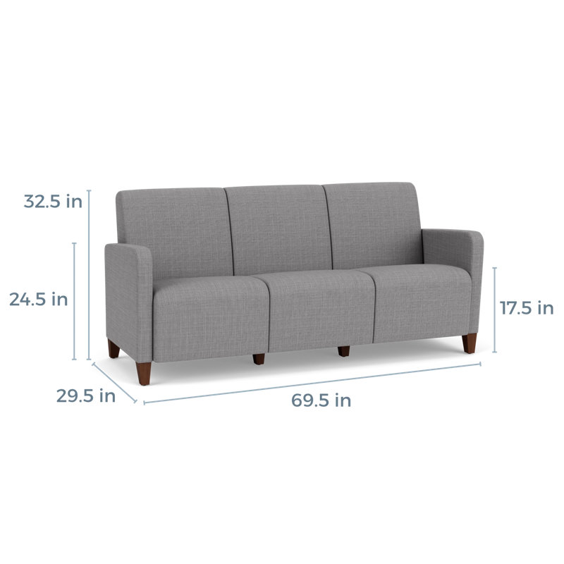 Ravenna Lounge Reception 3 Seat Tandem Seating No Center Arm, Walnut Wood, Chambray Gray