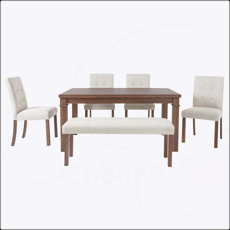 Ensemble de salle à manger moderne 6 pièces avec table rectangulaire, 4 chaises et banc rembourrés, assemblage facile, conception peu encombrante