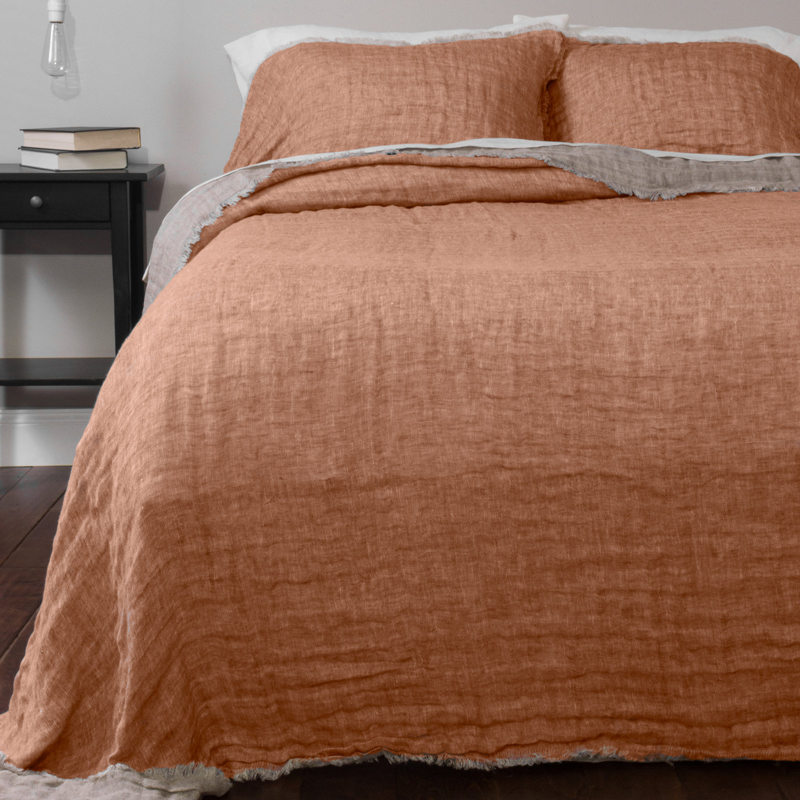 Jaden Linen Coverlet Set, King Coverlet + 2 Shams, Orange