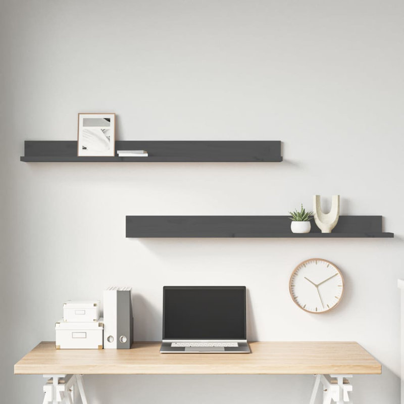Hillbrand 2 Piece Pine Solid Wood Bracket Shelf, 9cm H x 110cm W x 11cm D, Grey