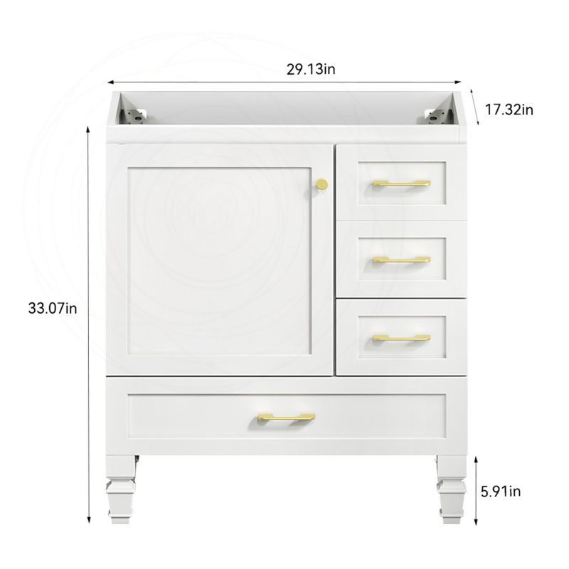 Meuble-lavabo blanc 30 po avec porte à fermeture en douceur et tiroirs, Blanc