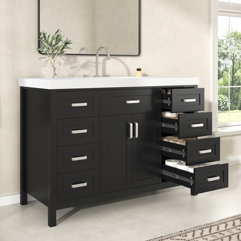 Arden 47" Classic Minimalist  Bathroom Vanity With Sink, Soft Close Storage And Resin Top, Black
