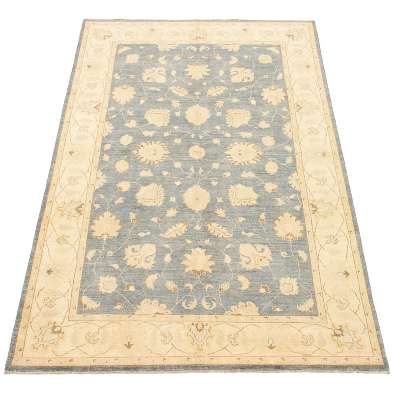 Tapis de la surface en laine bleu denim 6 pi x 9 pi, à la main one-of-kind noué la peshawar Kamen